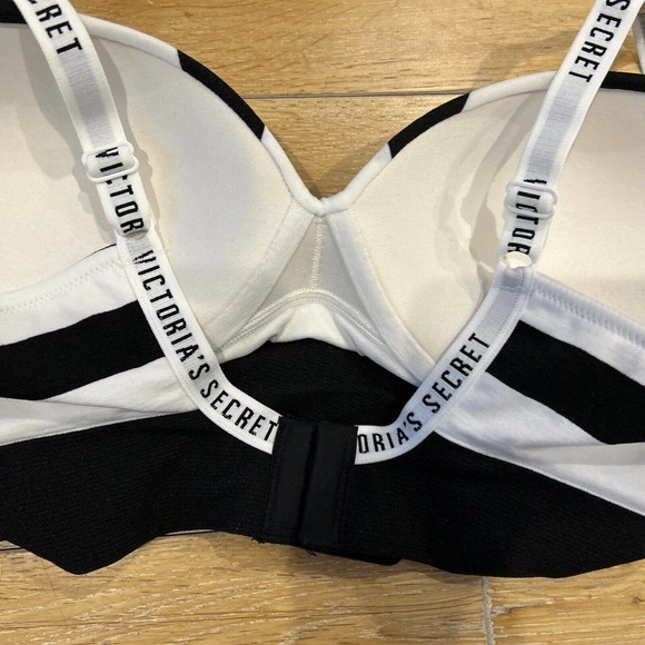 Victoria's Secret padded T-shirt Style BRA Wireless Sz L Black and White Stripe - Picture 10 of 12